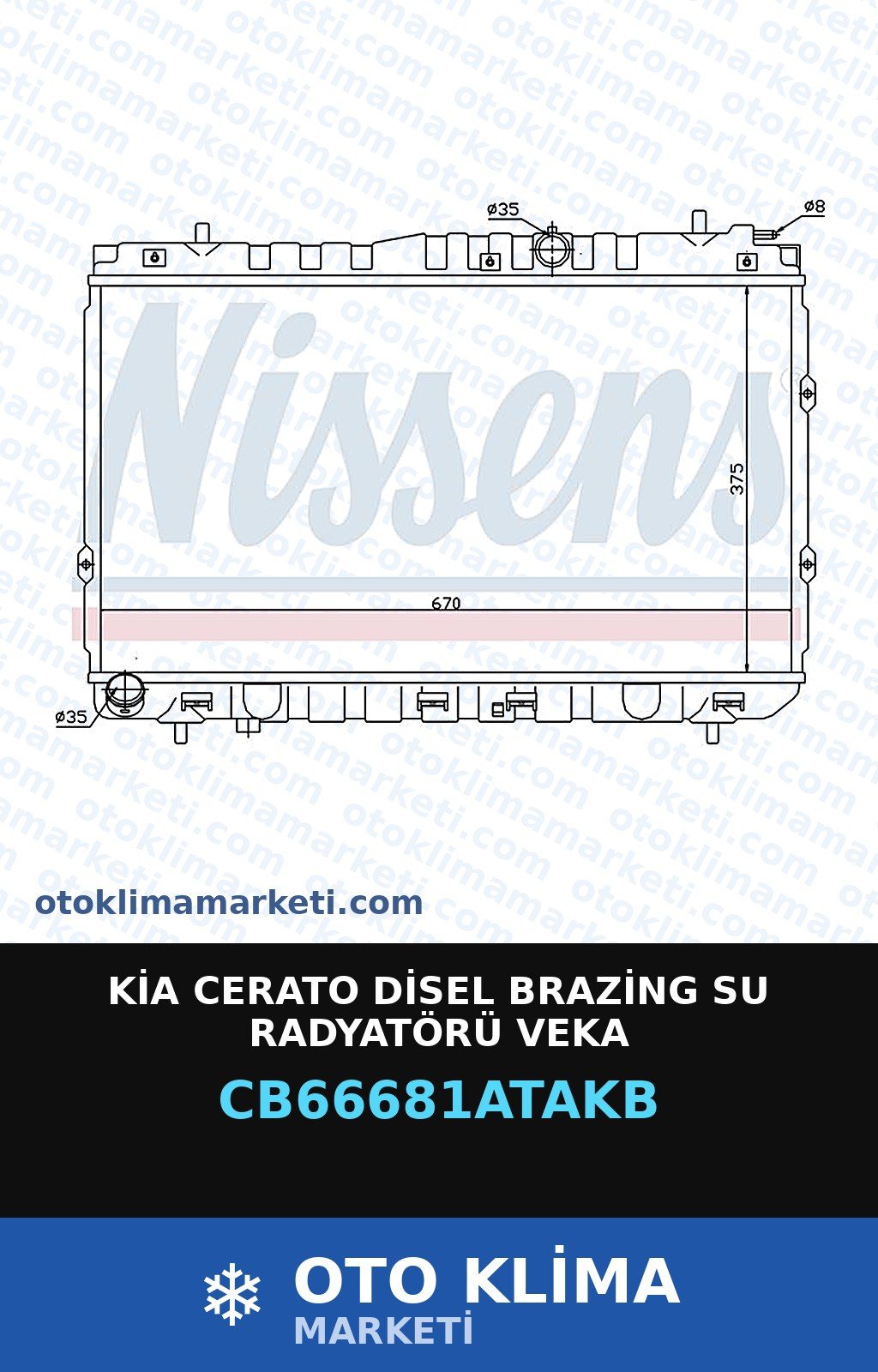 Kia Cerato Disel Brazing Su Radyatörü Veka — SU RADYATÖRÜ — VEKA marka — Uyumlu: KIA