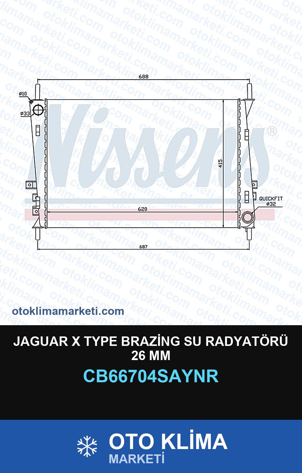 Jaguar X Type Brazing Su Radyatörü 26 MM — SU RADYATÖRÜ — UNICORE marka — Uyumlu: JAGUAR