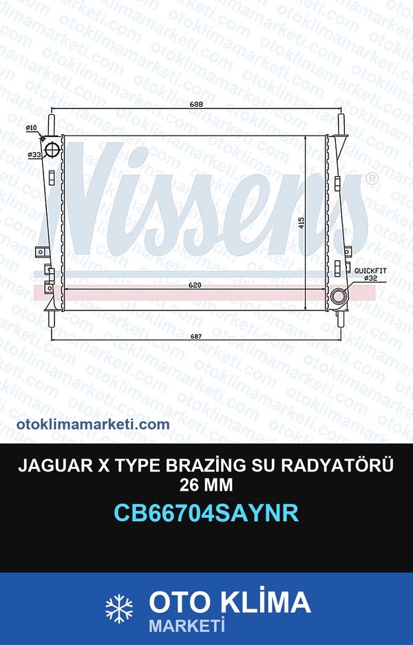 Jaguar X Type Brazing Su Radyatörü 26 MM — SU RADYATÖRÜ — UNICORE marka — Uyumlu: JAGUAR