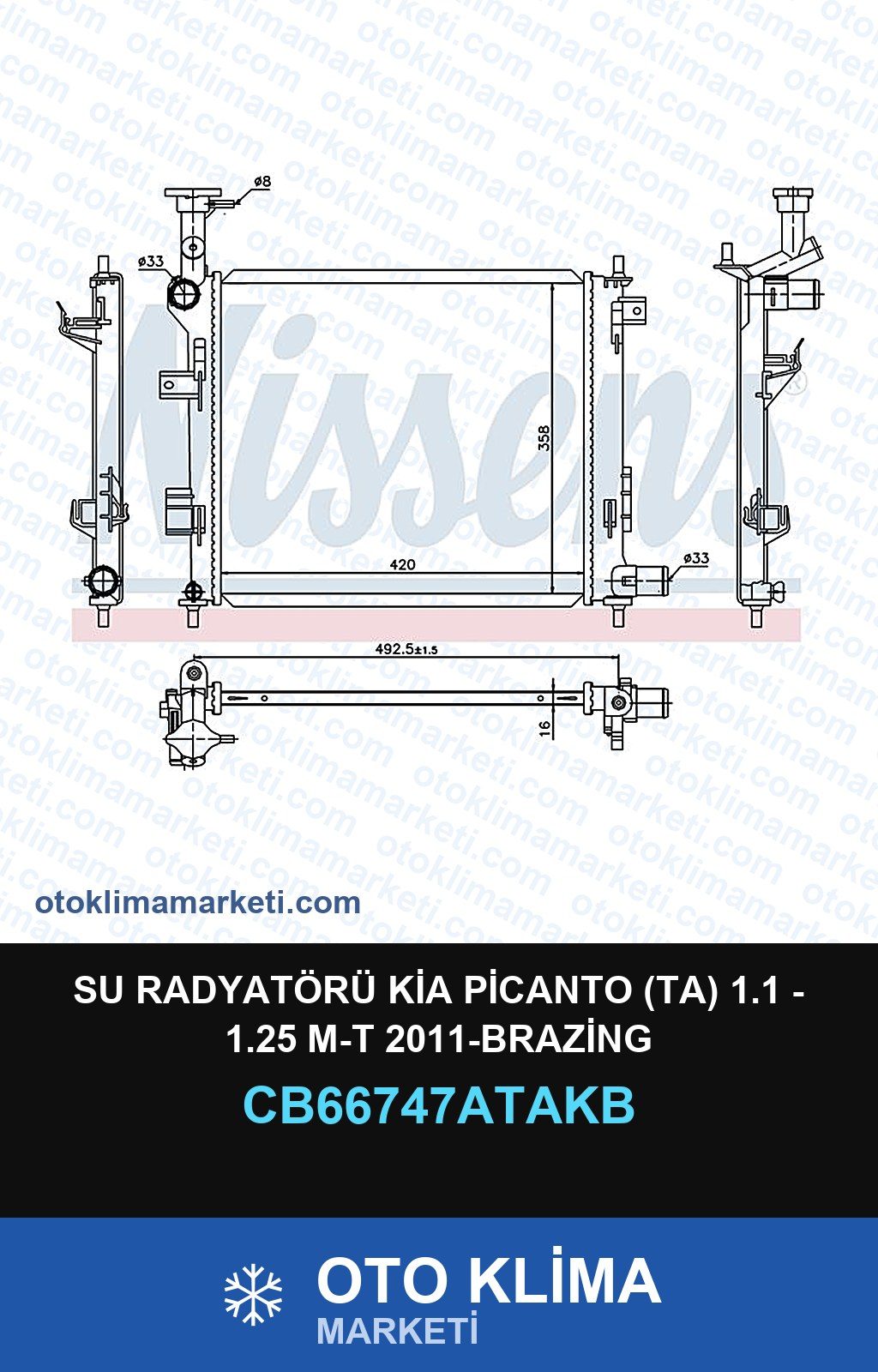 Su Radyatörü Kia Picanto (Ta) 1.1 - 1.25 M-T 2011-Brazing — SU RADYATÖRÜ — VEKA marka — Uyumlu: KIA