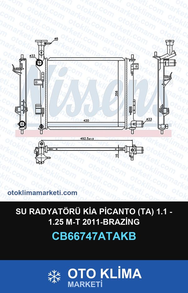 Su Radyatörü Kia Picanto (Ta) 1.1 - 1.25 M-T 2011-Brazing — SU RADYATÖRÜ — VEKA marka — Uyumlu: KIA