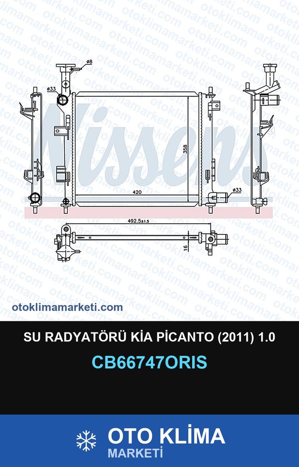 Su Radyatörü Kia Picanto (2011) 1.0 — SU RADYATÖRÜ — ORİS marka — Uyumlu: KIA
