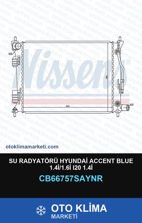 Su Radyatörü Hyundai Accent Blue 1.4İ/1.6İ I20 1.4İ — SU RADYATÖRÜ — UNICORE marka — Uyumlu: HYUNDAI