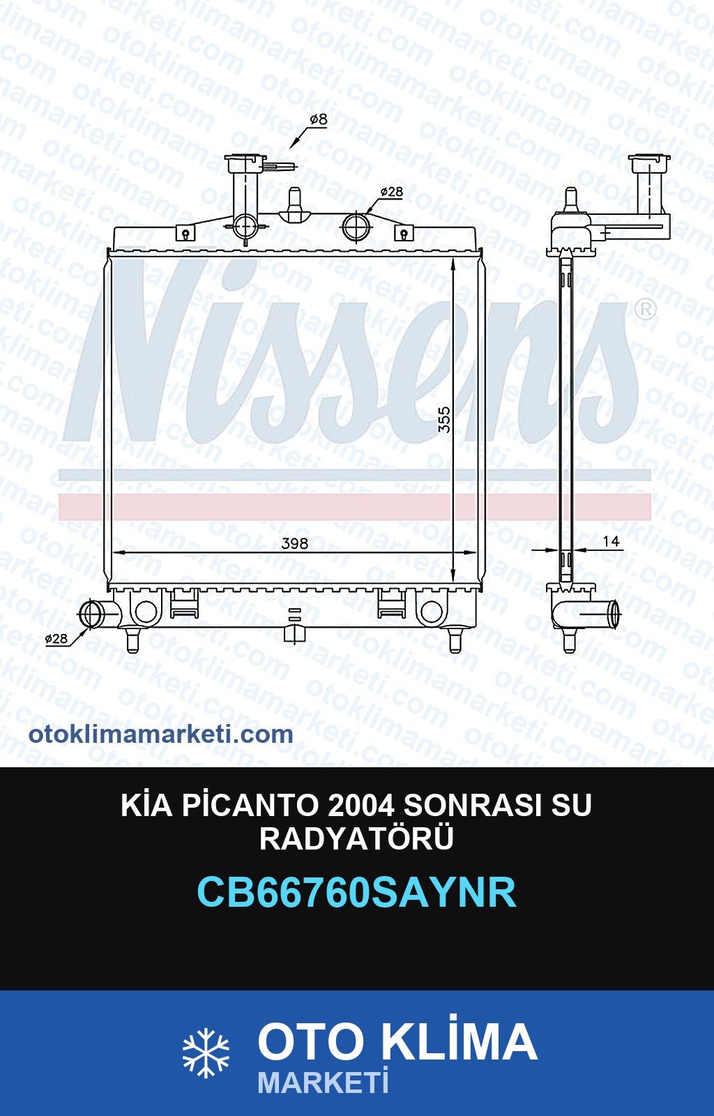 Kia Picanto 2004 Sonrası Su Radyatörü — SU RADYATÖRÜ — UNICORE marka — Uyumlu: KIA