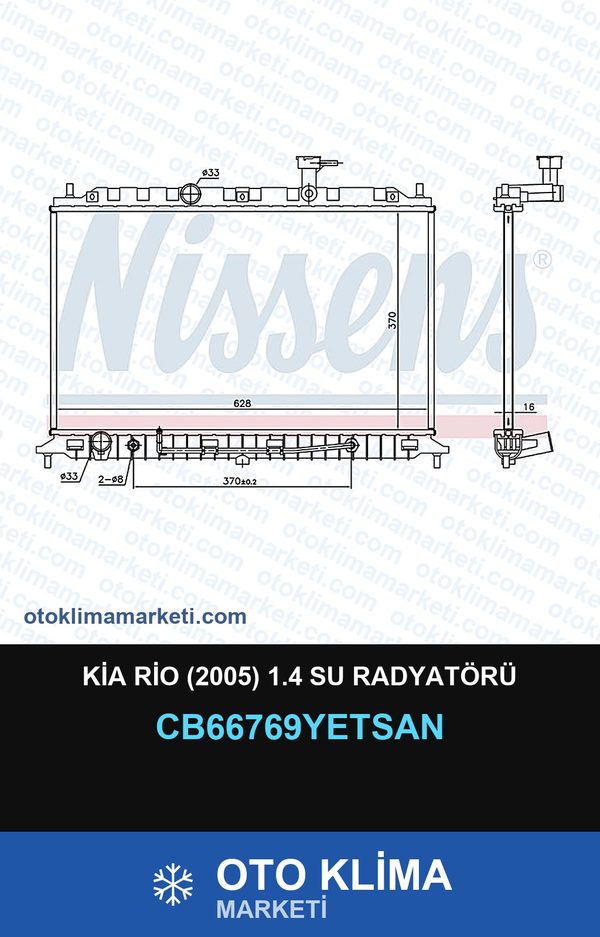 Kia Rio (2005) 1.4 Su Radyatörü — SU RADYATÖRÜ — YETSAN marka — Uyumlu: KIA