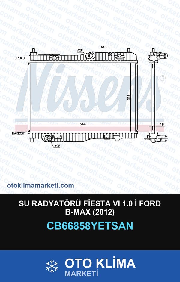 Su Radyatörü Fiesta VI (6) 1.0 İ Ford B-Max (2012) — SU RADYATÖRÜ — YETSAN marka — Uyumlu: FORD