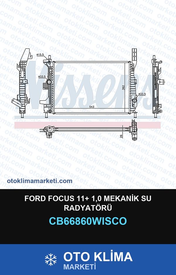 Ford Focus 11+ 1,0 Mekanik Su Radyatörü — SU RADYATÖRÜ — WISCO marka — Uyumlu: FORD