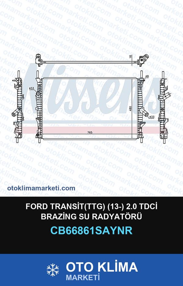 Ford Transit(Ttg) (13-) 2.0 TDCİ Brazing Su Radyatörü — SU RADYATÖRÜ — UNICORE marka — Uyumlu: FORD
