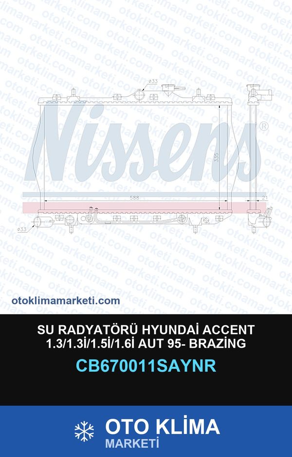 Su Radyatörü Hyundai Accent 1.3/1.3İ/1.5İ/1.6İ Aut 95- Brazing — SU RADYATÖRÜ — UNICORE marka — Uyumlu: HYUNDAI