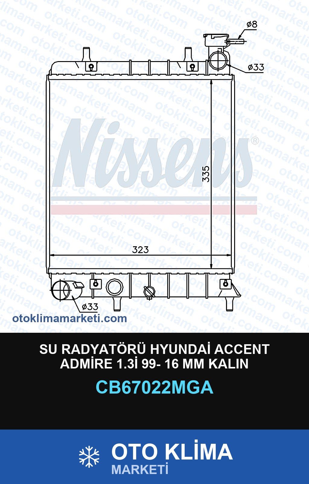 Su Radyatörü Hyundai Accent Admire 1.3İ 99- 16 MM Kalın — SU RADYATÖRÜ — MGA marka — Uyumlu: HYUNDAI