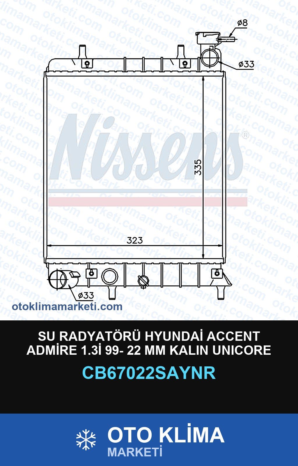 Su Radyatörü Hyundai Accent Admire 1.3İ 99- 22 MM Kalın Unicore — SU RADYATÖRÜ — UNICORE marka — Uyumlu: HYUNDAI