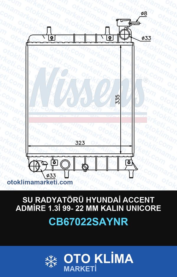Su Radyatörü Hyundai Accent Admire 1.3İ 99- 22 MM Kalın Unicore — SU RADYATÖRÜ — UNICORE marka — Uyumlu: HYUNDAI