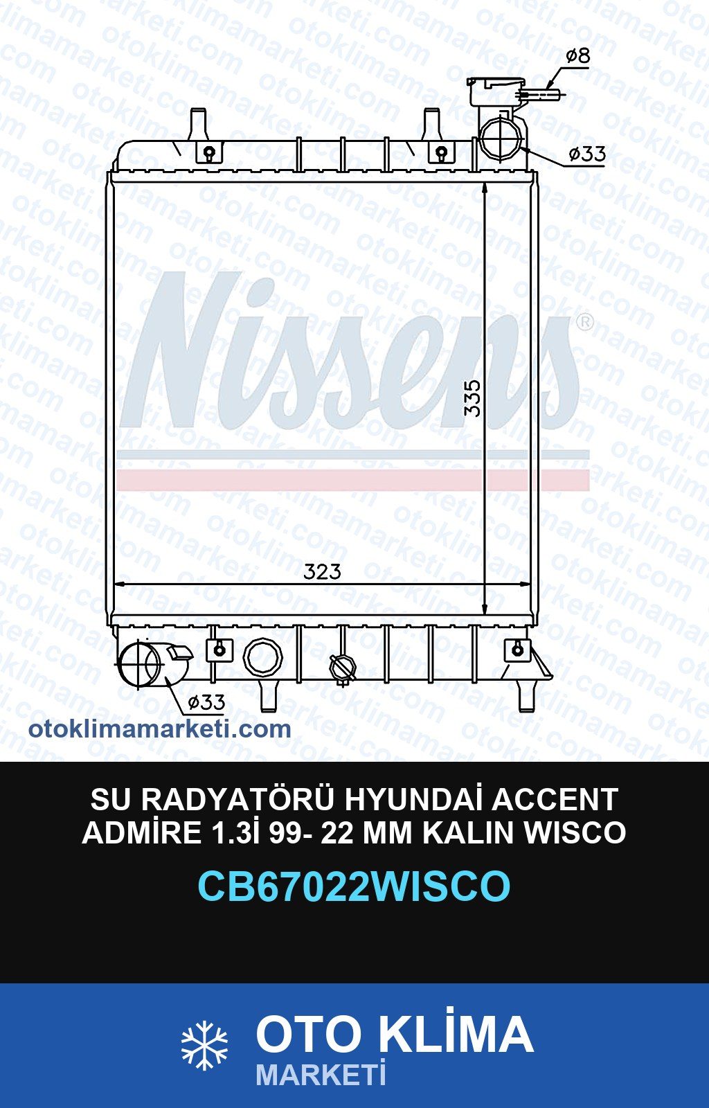 Su Radyatörü Hyundai Accent Admire 1.3İ 99- 22 MM Kalın Wisco — SU RADYATÖRÜ — WISCO marka — Uyumlu: HYUNDAI