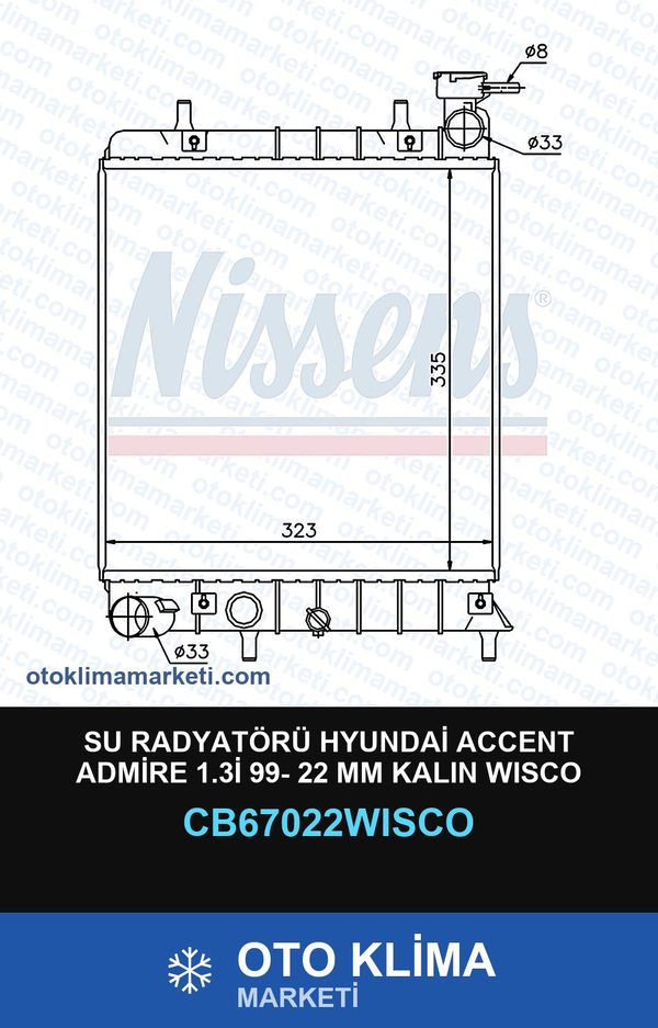 Su Radyatörü Hyundai Accent Admire 1.3İ 99- 22 MM Kalın Wisco — SU RADYATÖRÜ — WISCO marka — Uyumlu: HYUNDAI