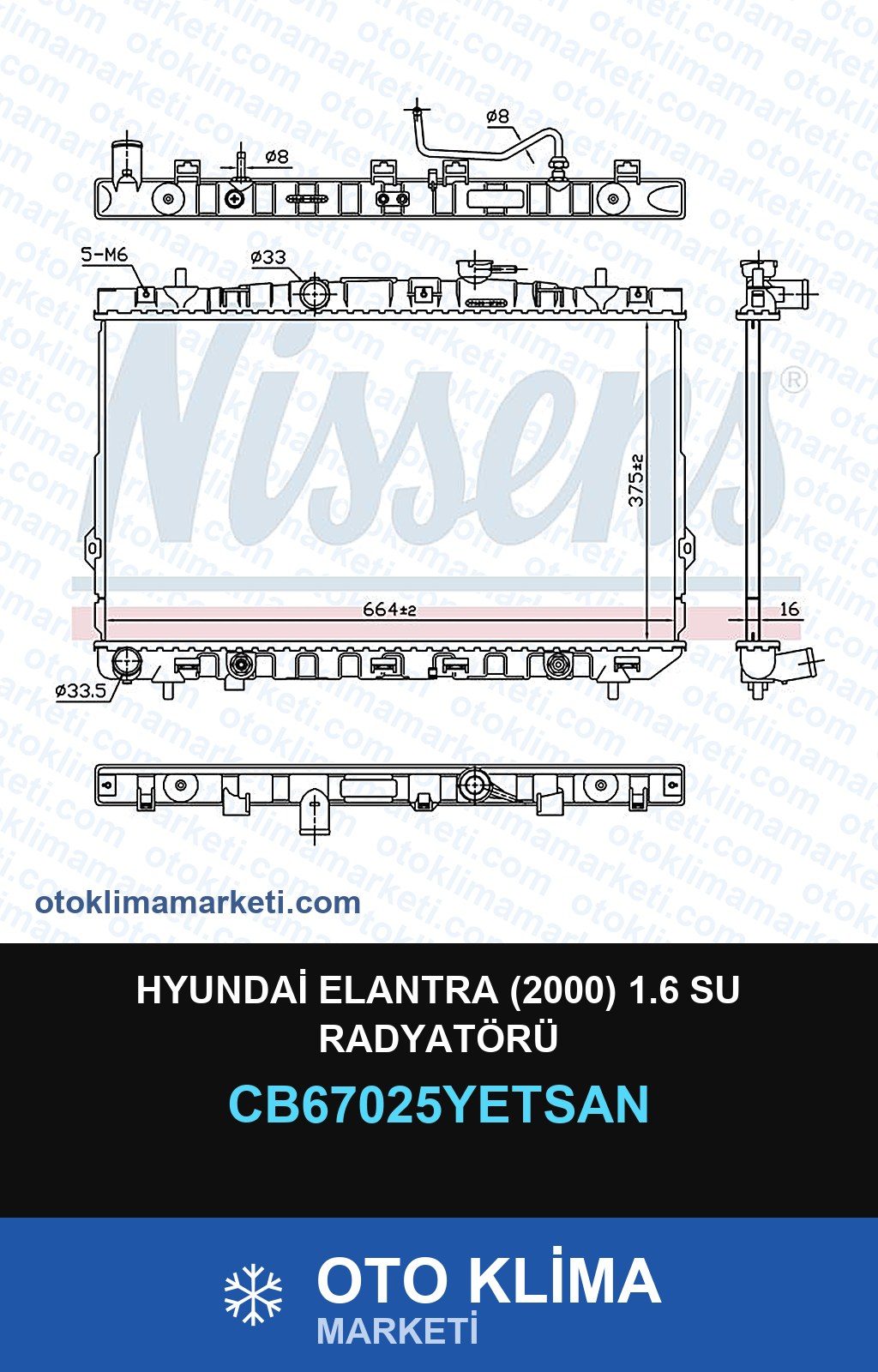 Hyundai Elantra (2000) 1.6 Su Radyatörü — SU RADYATÖRÜ — YETSAN marka — Uyumlu: HYUNDAI