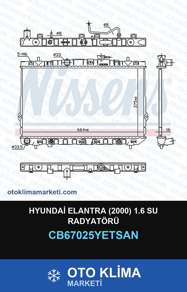 Hyundai Elantra (2000) 1.6 Su Radyatörü — SU RADYATÖRÜ — YETSAN marka — Uyumlu: HYUNDAI