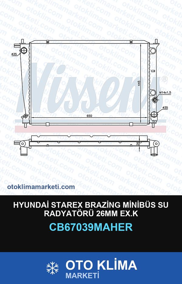 Hyundai Starex Brazing Minibüs Su Radyatörü 26MM Ex.K — SU RADYATÖRÜ — MAHER marka — Uyumlu: HYUNDAI