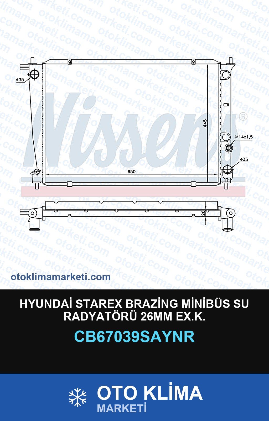 Hyundai Starex Brazing Minibüs Su Radyatörü 26MM Ex.K. — SU RADYATÖRÜ — UNICORE marka — Uyumlu: HYUNDAI