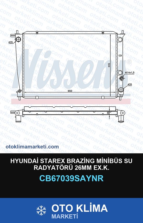 Hyundai Starex Brazing Minibüs Su Radyatörü 26MM Ex.K. — SU RADYATÖRÜ — UNICORE marka — Uyumlu: HYUNDAI