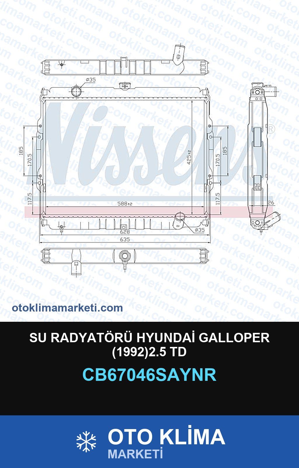 Su Radyatörü Hyundai Galloper (1992)2.5 Td — SU RADYATÖRÜ — UNICORE marka — Uyumlu: HYUNDAI