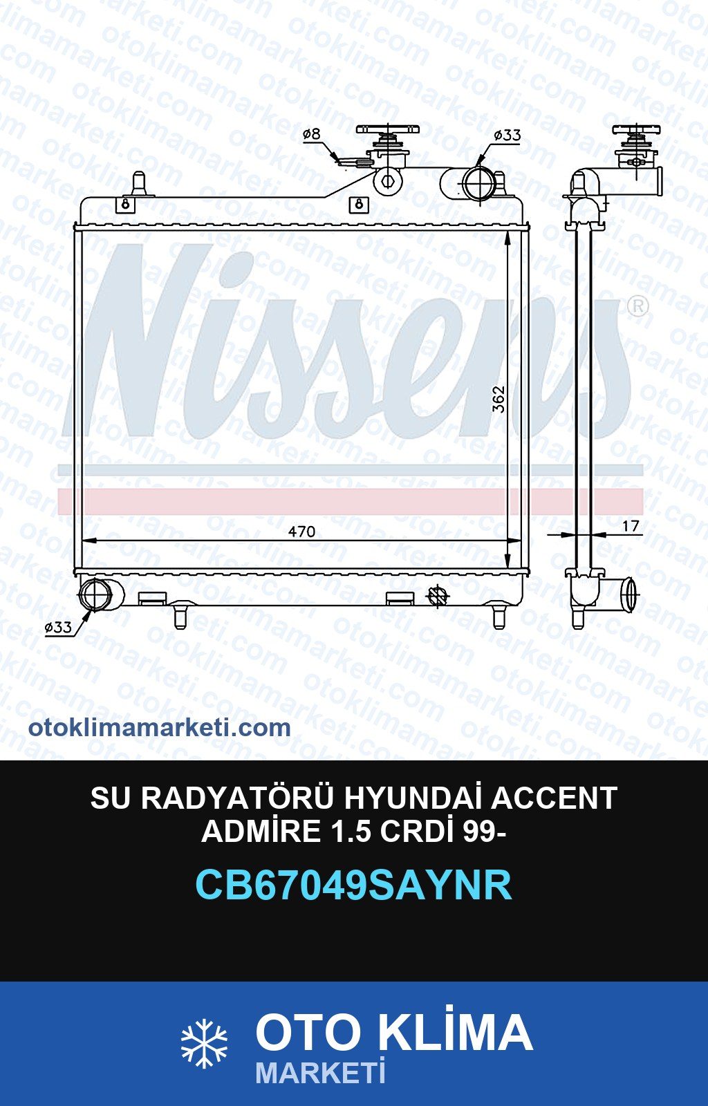 Su Radyatörü Hyundai Accent Admire 1.5 CRDİ 99- — SU RADYATÖRÜ — UNICORE marka — Uyumlu: HYUNDAI