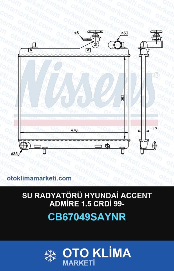 Su Radyatörü Hyundai Accent Admire 1.5 CRDİ 99- — SU RADYATÖRÜ — UNICORE marka — Uyumlu: HYUNDAI