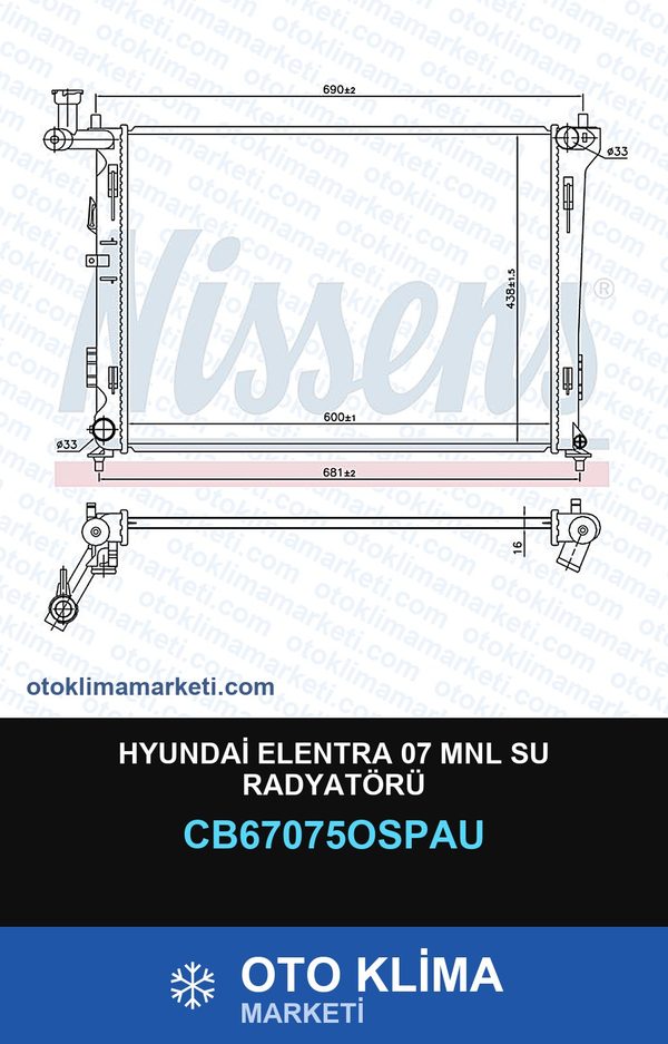 Hyundai Elentra 07 Mnl Su Radyatörü — SU RADYATÖRÜ — OSPAUTO marka — Uyumlu: HYUNDAI