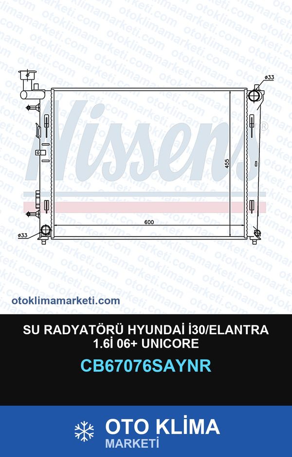 Su Radyatörü Hyundai İ30/Elantra 1.6İ 06+ Unicore — SU RADYATÖRÜ — UNICORE marka — Uyumlu: HYUNDAI