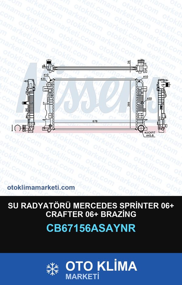 Su Radyatörü Mercedes Sprinter 06+ Crafter 06+ Brazing — SU RADYATÖRÜ — UNICORE marka — Uyumlu: MERCEDES BENZ