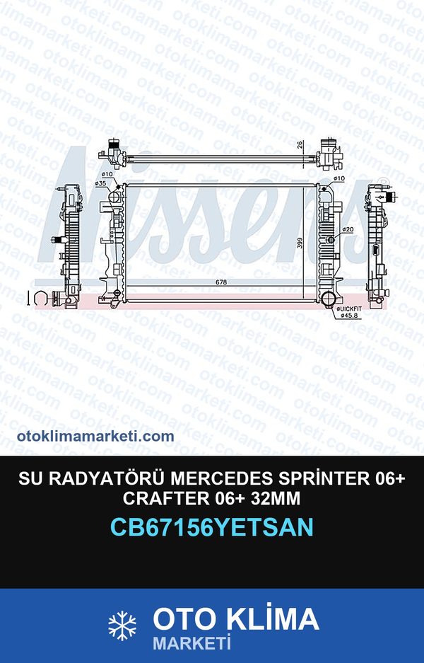 Su Radyatörü Mercedes Sprinter 06+ Crafter 06+ 32MM — SU RADYATÖRÜ — YETSAN marka — Uyumlu: MERCEDES BENZ