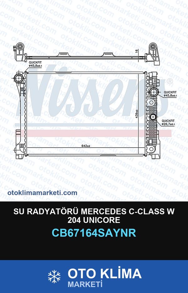 Su Radyatörü Mercedes C-Class W 204 Unicore — SU RADYATÖRÜ — UNICORE marka — Uyumlu: MERCEDES BENZ