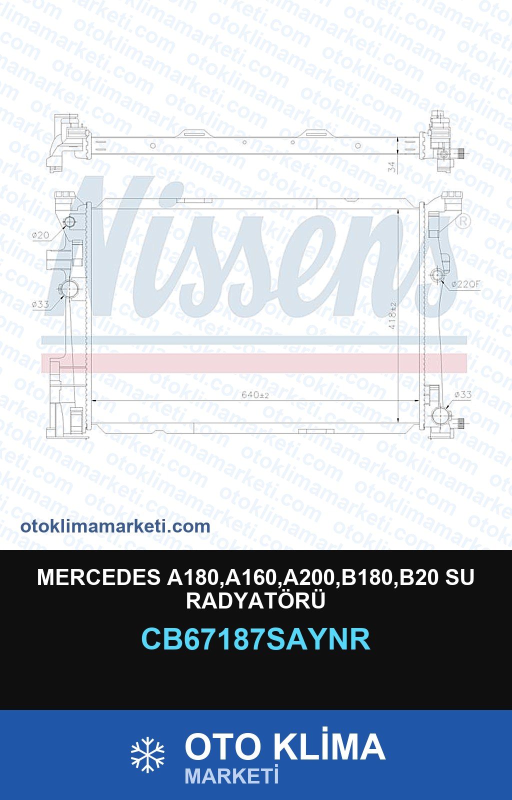 Mercedes A180,A160,A200,B180,B20 Su Radyatörü — SU RADYATÖRÜ — UNICORE marka — Uyumlu: MERCEDES BENZ