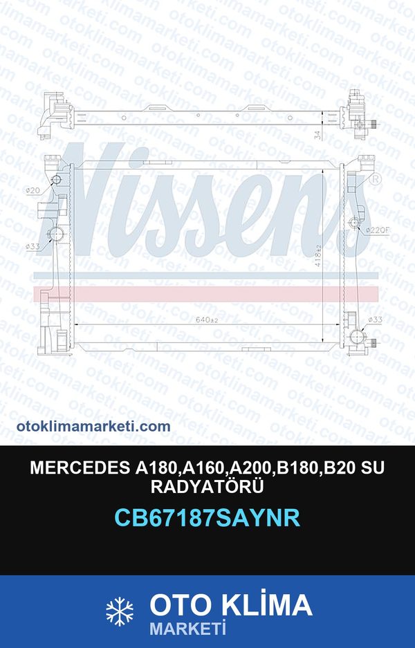 Mercedes A180,A160,A200,B180,B20 Su Radyatörü — SU RADYATÖRÜ — UNICORE marka — Uyumlu: MERCEDES BENZ