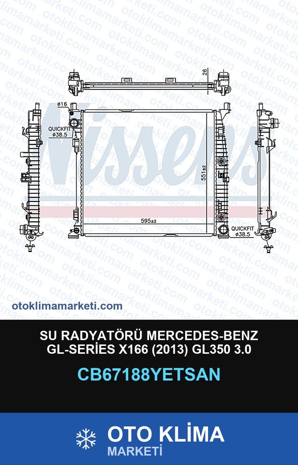 Su Radyatörü Mercedes-Benz Gl-Series X166 (2013) GL350 3.0 — SU RADYATÖRÜ — YETSAN marka — Uyumlu: MERCEDES BENZ