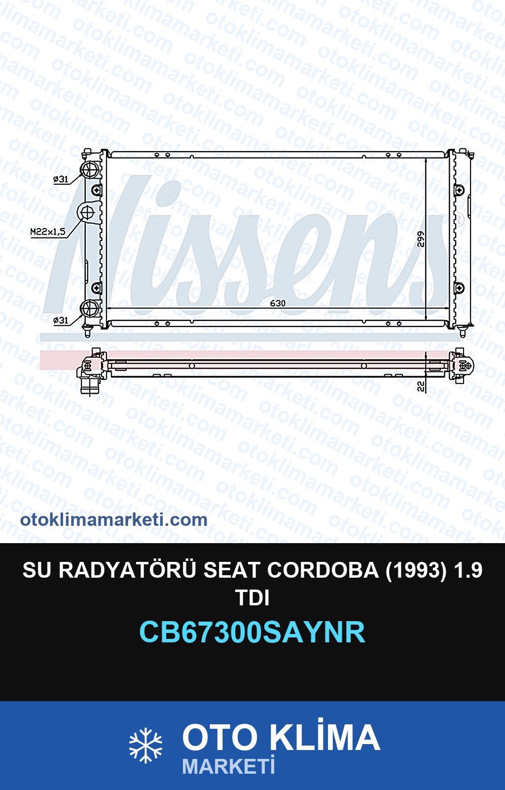 Su Radyatörü Seat Cordoba (1993) 1.9 TDI — SU RADYATÖRÜ — COOLTECH marka — Uyumlu: SEAT