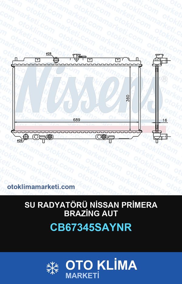 Su Radyatörü Nissan Primera Brazing Aut — SU RADYATÖRÜ — UNICORE marka — Uyumlu: NISSAN