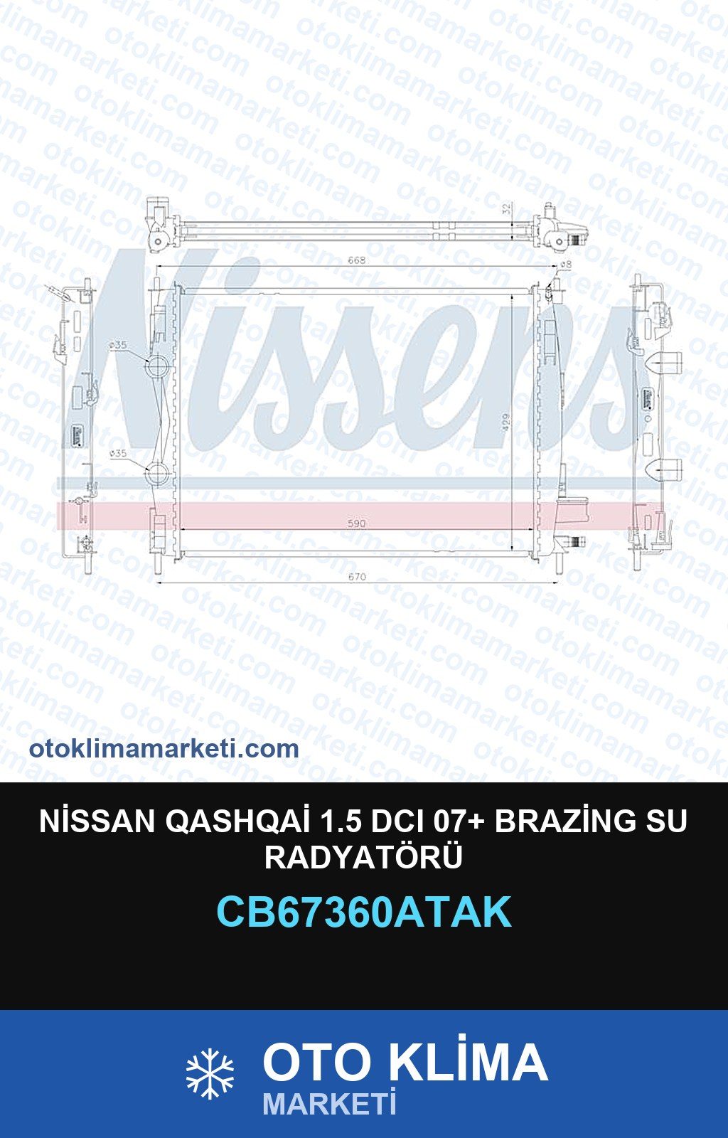 Nissan Qashqai 1.5 DCI 07+ Brazing Su Radyatörü — SU RADYATÖRÜ — VEKA marka — Uyumlu: NISSAN