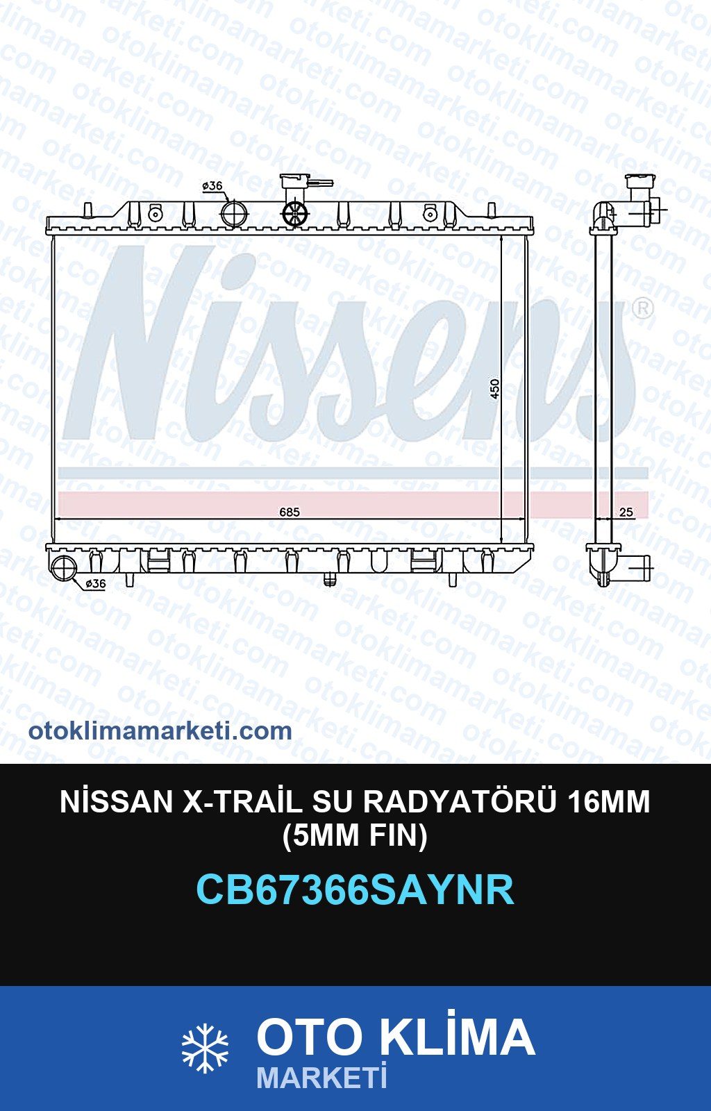 Nissan X-Trail Su Radyatörü 16MM (5MM Fın) — SU RADYATÖRÜ — UNICORE marka — Uyumlu: NISSAN