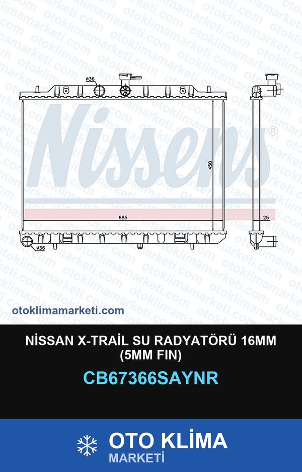 Nissan X-Trail Su Radyatörü 16MM (5MM Fın) — SU RADYATÖRÜ — UNICORE marka — Uyumlu: NISSAN
