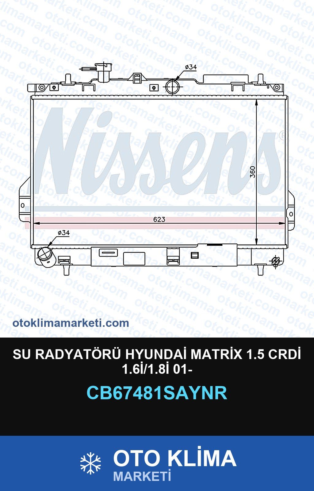 Su Radyatörü Hyundai Matrix 1.5 CRDİ 1.6İ/1.8İ 01- — SU RADYATÖRÜ — UNICORE marka — Uyumlu: HYUNDAI