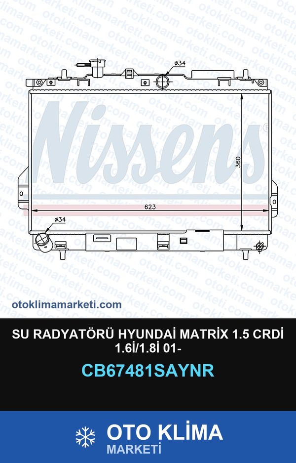 Su Radyatörü Hyundai Matrix 1.5 CRDİ 1.6İ/1.8İ 01- — SU RADYATÖRÜ — UNICORE marka — Uyumlu: HYUNDAI