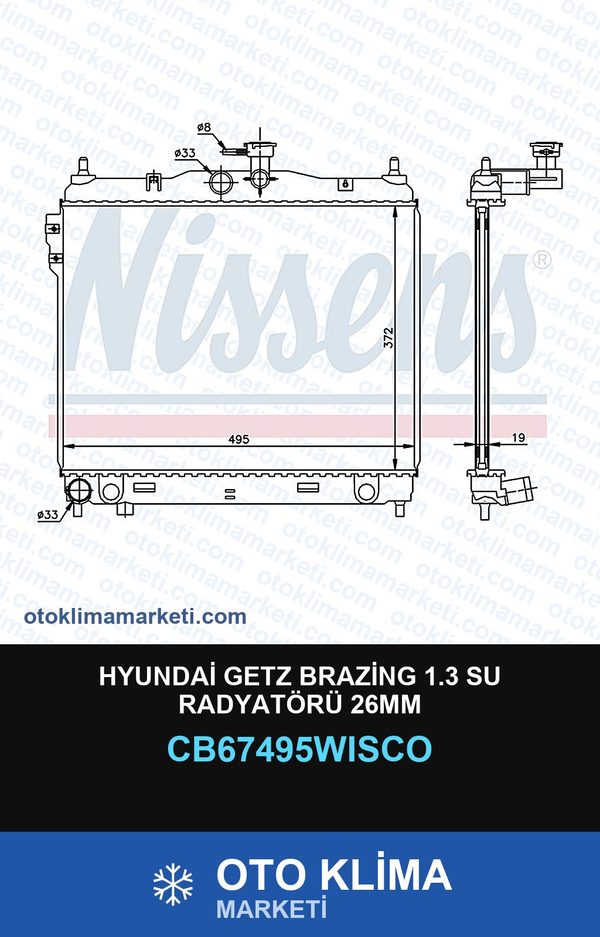 Hyundai Getz Brazing 1.3 Su Radyatörü 26MM — SU RADYATÖRÜ — WISCO marka — Uyumlu: HYUNDAI