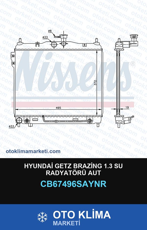 Hyundai Getz Brazing 1.3 Su Radyatörü Aut — SU RADYATÖRÜ — UNICORE marka — Uyumlu: HYUNDAI