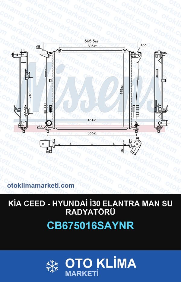 Kia Ceed - Hyundai İ30 Elantra MAN Su Radyatörü — SU RADYATÖRÜ — UNICORE marka — Uyumlu: HYUNDAI, KIA, MAN