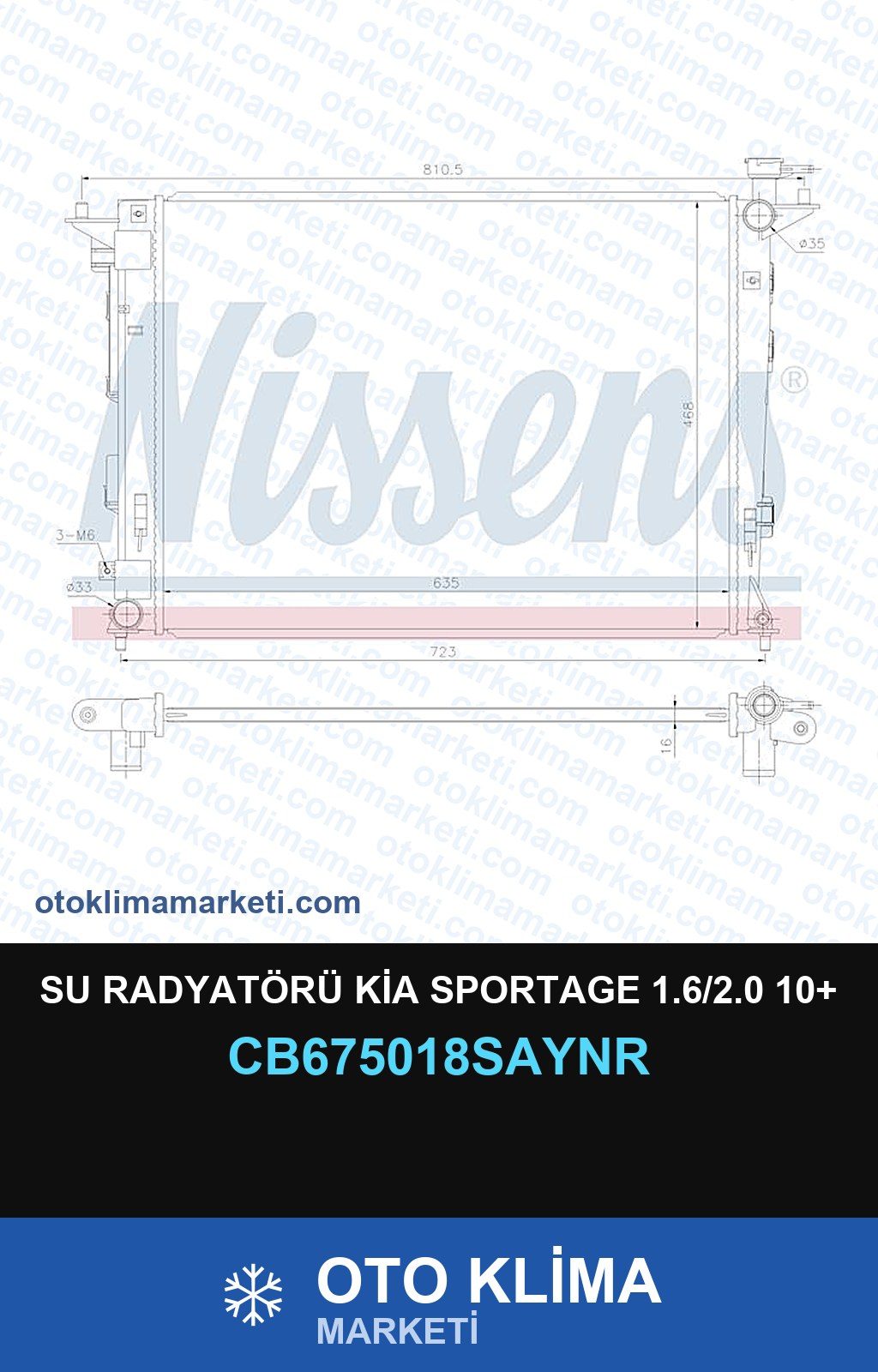 Su Radyatörü Kia Sportage 1.6/2.0 10+ — SU RADYATÖRÜ — UNICORE marka — Uyumlu: KIA