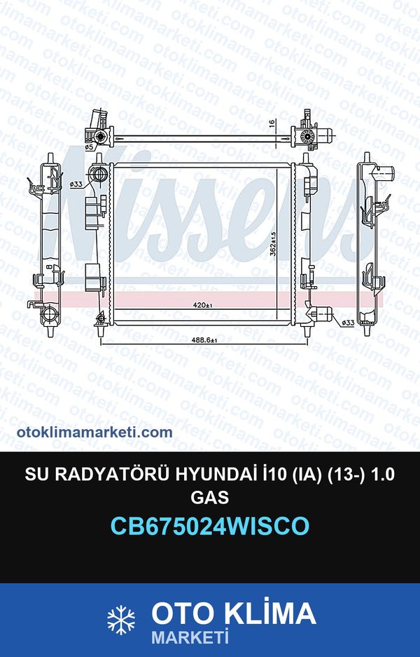 Su Radyatörü Hyundai İ10 (Ia) (13-) 1.0 Gas — SU RADYATÖRÜ — WISCO marka — Uyumlu: HYUNDAI