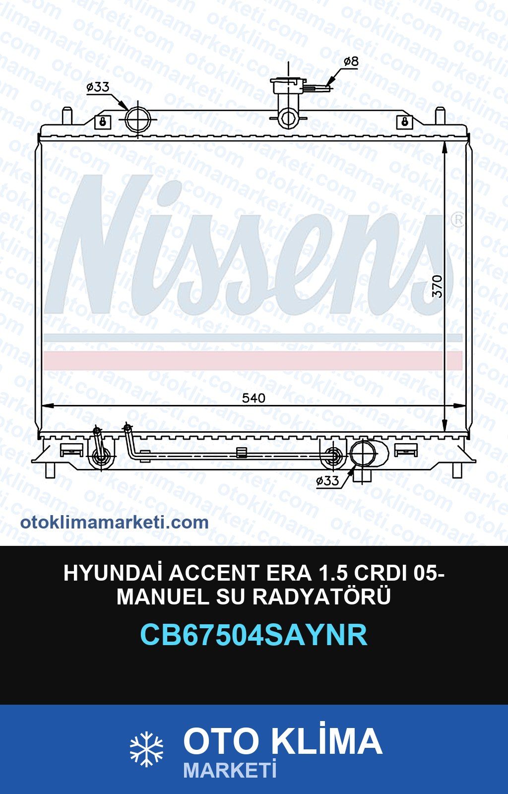 Hyundai Accent Era 1.5 CRDI 05- Manuel Su Radyatörü — SU RADYATÖRÜ — UNICORE marka — Uyumlu: HYUNDAI
