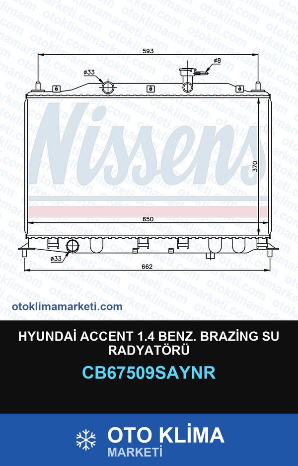 Hyundai Accent 1.4 Benz. Brazing Su Radyatörü — SU RADYATÖRÜ — UNICORE marka — Uyumlu: HYUNDAI