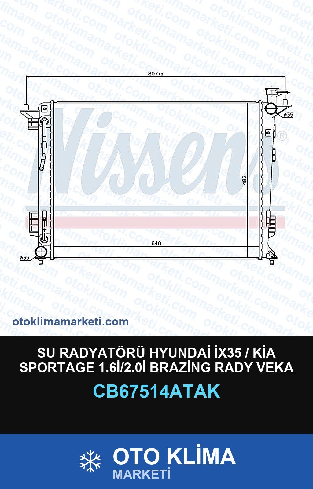 Su Radyatörü Hyundai İX35 / Kia Sportage 1.6İ/2.0İ Brazing Rady Veka — SU RADYATÖRÜ — VEKA marka — Uyumlu: HYUNDAI, KIA
