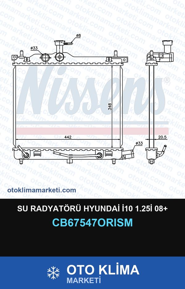 Su Radyatörü Hyundai İ10 1.25İ 08+ — SU RADYATÖRÜ — ORİS marka — Uyumlu: HYUNDAI